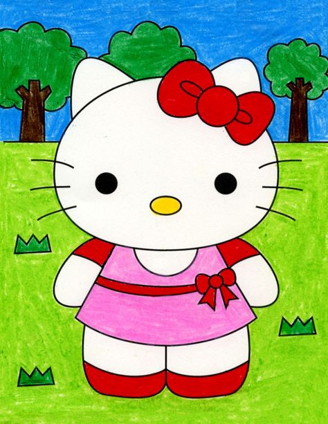 Easy Cartoon Drawings, Hello Kitty Coloring, Kitty Drawing, Easy Drawings For Kids, Hello Kitty Drawing, Hello Kitty Art, Simple Cartoon, Hello Kitty Pictures