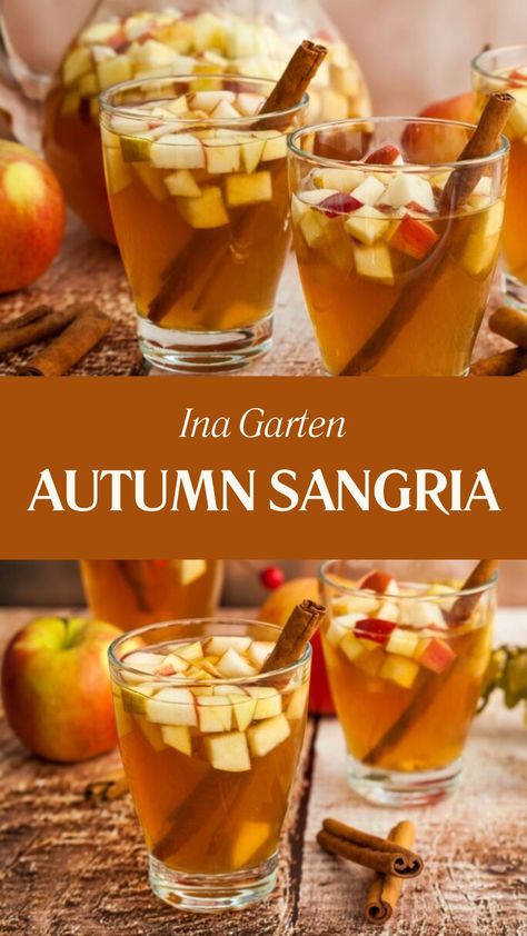 Ina Garten Autumn Sangria Fall Sangria Apple Cider, Virgin Apple Cider Sangria, Fall Brunch Cocktails For A Crowd, Fall Apple Sangria, Autumn Sangria Fall Drinks, Harvest Sangria Recipe, Autumn Sangria Recipes, Fall Sangria Recipes White, Thanksgiving Sangria Recipes