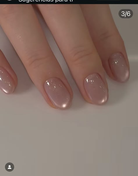 Light Pink Subtle Sparkle Nails, Short Glass Nails, Jelly Short Nails, Clear Gel Nails Natural Short, Pink Engagement Nails, Clear Gel Manicure, Hybrid Gel Nails, Short Jelly Nails, Romantic Nails