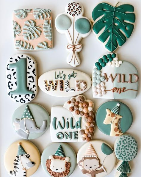 Wild One Safari Cookies, Wild One Theme Cookies, First Birthday Party Wild One, Wild One First Birthday Party Favors, 1st Birthday Party Jungle Theme, He’s A Wild One Birthday, Wild One Birthday Party Cookies, Two Wild Royal Icing Cookies, Wild One Birthday Cookies Boy