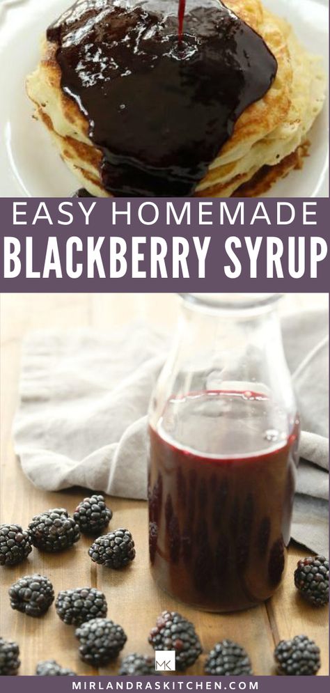 Blackberry syrup full is bursting with the taste of summer blackberries warm from the sun. It only takes 30 minutes to whip up a batch to enjoy on pancakes, yogurt or ice cream! You can preserve this syrup in the freezer for winter or can it for homemade gifts. Easy water bath canning instructions are included with the recipe! #canning #homemade #fromscratch #easy Canning Syrup, Pancakes Yogurt, Canning Instructions, Simple Healthy Dinners, Blackberry Syrup, Yogurt Pancakes, Blackberry Recipes, Homemade Syrup, Water Bath Canning