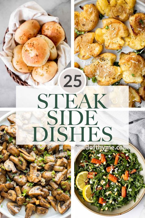 Steak Tip Dinner Sides, Steak Side Vegetables, Best Grilling Side Dishes, Steak Serving Ideas, Dinner Ideas Steak And Potatoes, Vegetable With Steak, Steaks Sides Ideas, Sides To Cook With Steak, Great Sides For Steak