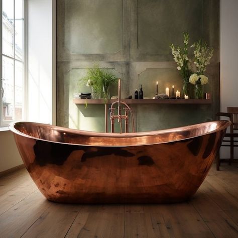 Experience the pinnacle of both style and comfort with this meticulously handcrafted single-ended copper bathtub. Crafted entirely from 100% pure copper, it boasts a stunning full copper finish both inside and outside. - Dimensions (inches): 66" (L) x 30.5" (W) x 21" (H) Our dedicated customer service team is here to assist you, whether it's before or after your purchase. #bathtub #luxury #copperbath Copper Bath Tub, Singapore Sentosa, Copper Bathtub, Bath Luxury, Slipper Bath, Copper Tub, Copper Bathtubs, Copper Bath, Copper Bathroom