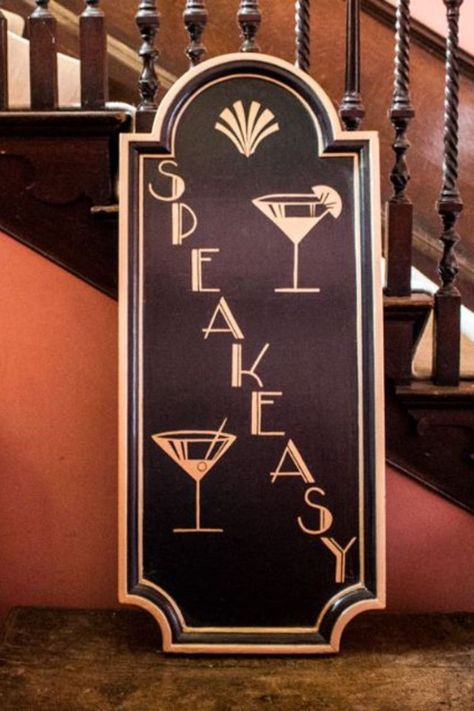 Speakeasy Decorations Diy, Gatsby Speakeasy Party, 1920s Bar Decor, 1920s Speakeasy Party Decoration, Speakeasy 1920s, 1920s Aesthetic Speakeasy, Twenties Themed Party, Speakeasy Aesthetic Party, 1920s Decorations Roaring 20s