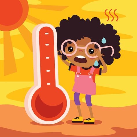 Vector hot weather and sunny day | Premium Vector #Freepik #vector #heat-stroke #sun-cartoon #hot-weather #sun-face