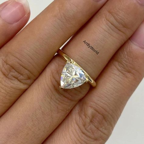 Trillion Cut Moissanite Engagement Ring/14k Yellow Gold - Etsy Trillion Cut Engagement Ring, Moissanite Wedding Ring, Etsy Wedding Rings, Moissanite Wedding Rings, Ring Antique, Classic Ring, Anniversary Ring, Rings For Women, Moissanite Engagement Ring