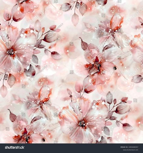 Beautiful Watercolor Flower Seamless Pattern Stock Illustration 2491848357 | Shutterstock Watercolor Flowers Allover, Flower Allover Pattern, Allover Design Pattern, Flowers Allover, Flower Allover, Flower Seamless Pattern, Deco Wallpaper, Allover Design, Abstract Flower Art