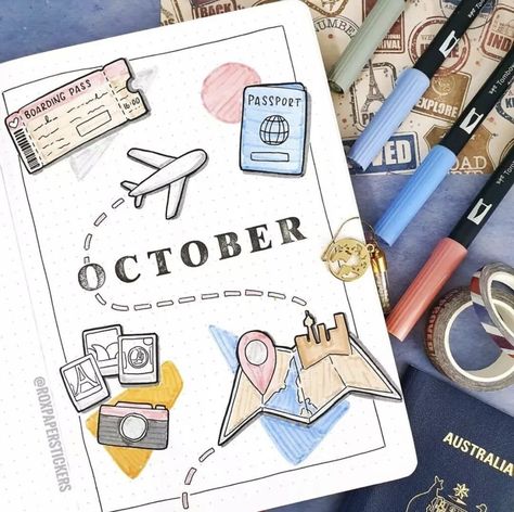 October Bujo Cover, October Bujo, Bujo Cover, Travel Journal Scrapbook, Bullet Journal Ideas Templates, Creating A Bullet Journal, Bullet Journal Mood Tracker Ideas, Bullet Journal Paper, Bulletin Journal Ideas