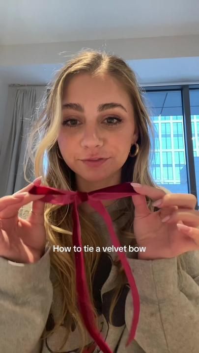 Look at me so informational #christmas #velvetbows #christmastrends #b... | How To Tie A Bow | TikTok How To Tie A Bow With Ribbon For Hair, How To Tie A Velvet Ribbon Bow, How To Tie Bows With Ribbon, How To Tie A Christmas Bow, Velvet Bows On Christmas Tree, How To Tie A Bow With Ribbon, How To Tie A Bow, Pancakes Christmas, Christmas Gifts Crafts