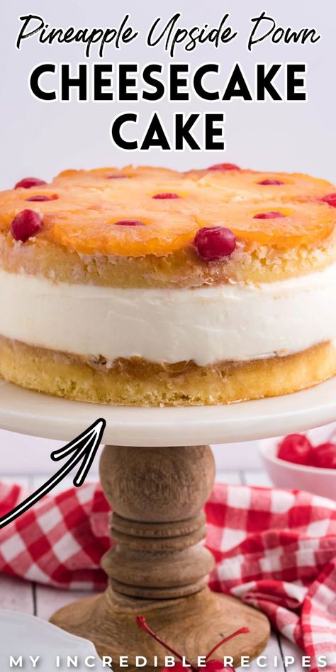 Pineapple Upside Down Cheesecake Cake Recipe, Pineapple Upside Down Cheesecake, Upside Down Cheesecake, Summer Cheesecake, Pineapple Dream Dessert, Cheesecake Cake Recipes, Soft Cake, Pineapple Desserts, Cheesecake Cake