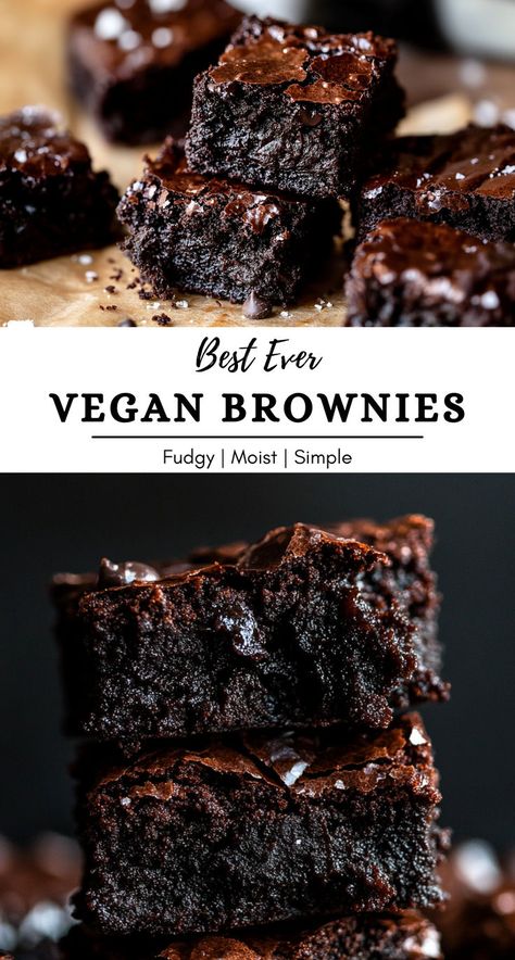 Two images of vegan brownies with text overlay Fudgy Vegan Brownies, Best Vegan Brownies, Vegan Brownies Recipe, Butter Brownies, Vegan Brownies, Vegan Party, Vegan Brownie, Gluten Free Brownies, Best Brownies