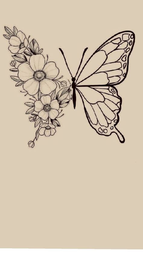 butter Legs Tattoo, Borboleta Tattoo, Butterfly With Flowers, Butterfly Tattoo Stencil, رسم كاريكاتير, Small Pretty Tattoos, Cool Pencil Drawings, Feminine Tattoo, Pola Sulam