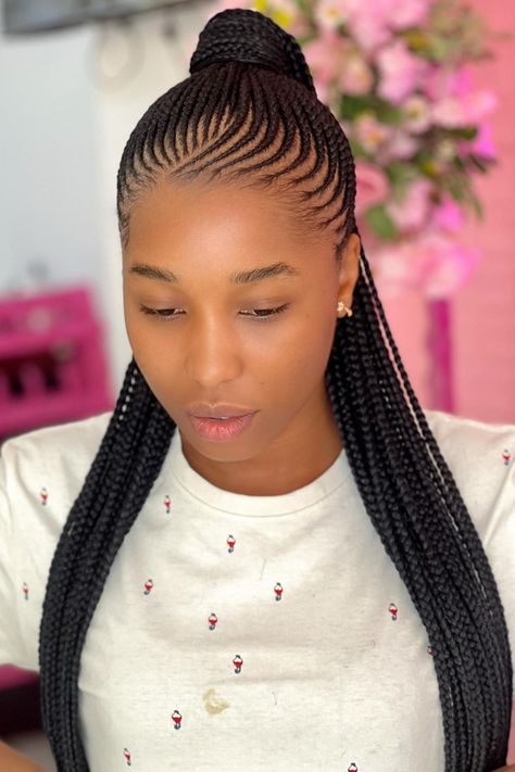 Braided Ponytail Hairstyles Conrow Ponytails Braids Black Women, Up Do Cornrows Black Women, Cornroll Ponytail Hairstyles, Bolla Hairstyles Braids, Ponytail Braids Hairstyles For Black Women, Allen Iverson Braids For Women, Corn Roll Pony Hairstyles, Conroll Styles Pony, French Braid Ponytail Black Hair