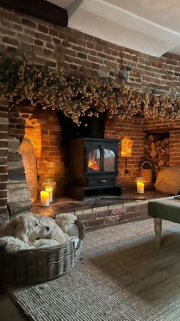 English Fireplace, English Cottage Interiors, Cottage Fireplace, British Cottage, Wood Stove Fireplace, Inglenook Fireplace, Cottage Living Rooms, Cottage Interior, Pellet Stove