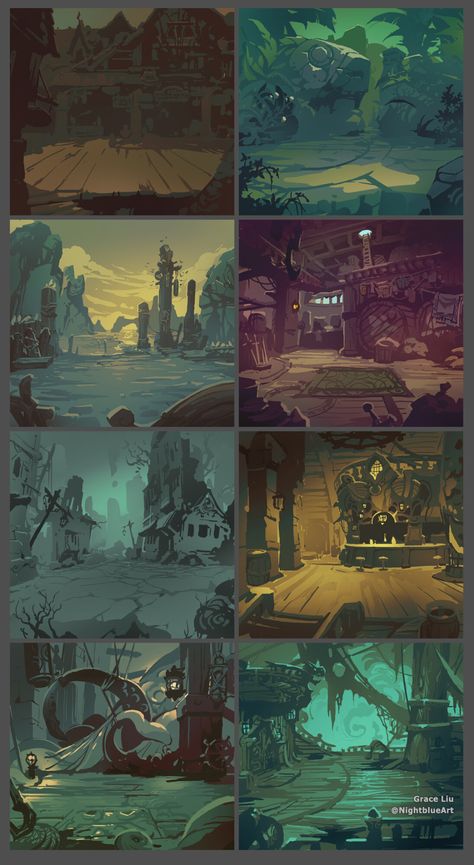 ArtStation - Ruined King Combat Backgrounds - Misc, Grace Liu Ruined King Concept Art, Anime Ruins, Ruins Concept Art, Ruins Illustration, Grace Liu, Dungeon Anime, Inspiring Drawings, Ruined City, Building Illustration