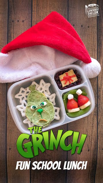 How to make a Grinch school lunch for your kids this Christmas season! Make A Grinch, Fun Kid Lunch, Fun School Lunches, Bento Box Lunch For Kids, Kindergarten Lunch, Preschool Lunch, Holiday Lunch, Lunch For School, Kid Lunches