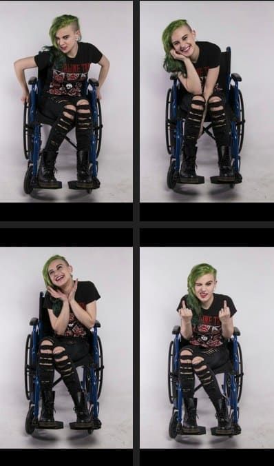 Tights – for some mysterious reason – have the shortest shelf life when you use a wheelchair. Ladders and rips appear everywhere ALL THE TIME. Embrace your grunge side or be prepared to stock up on a weekly basis. Crutches Pose Reference, Wheelchair Poses, Girl In Wheelchair, Cripple Punk, Wheelchair Fashion, Punk Culture, Body Reference Poses, Punk Girl, Mobility Aids