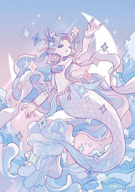 Anime Pose Reference Cute, Mermaid Art Drawing, Mermaid Character Design, Water Deity, Mermaid Mural, Mermaid Poses, Mermaid Pose, Anime Mermaid, Arte Do Kawaii