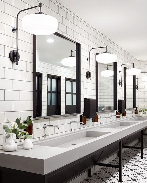 Commercial Bathroom Designs, Church Bathroom, Commercial Bathrooms, Industrial Bathroom Design, Commercial Bathroom, New Bathroom Designs, Public Bathroom, Industrial Style Bathroom, Restaurant Bathroom