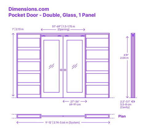 A double pocket door with a 1 panel glass design on each door is a type of door that consists of two panels of glass, each sliding smoothly into a pocket in the wall. The glass panels are usually made of tempered or laminated glass, which is durable and can withstand impacts. Downloads online #pocketdoor #doors #construction #buildings Double Panel Door, Double Sliding Glass Doors, Wooden Glass Door, Gehry Architecture, Glass Pocket Door, Double Pocket Door, Sliding Doors Internal, Floor Plan Symbols, Double Pocket Doors