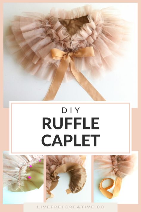 FREE pattern and instructions on how to make this simple ruffle caplet custom sized to fir you, your kid or a baby. This adorable little skirt is perfect for a newborn photoshoot, a costume for a birthday party or halloween, or even over leggings as a daily addition to any child's attire. Follow the step-by-step instructions for this easy diy sewing project idea! Tulle Doll Dress Diy, How To Sew A Tutu, Make A Cape Diy, Caplet Pattern Free, Sewing With Tulle, How To Make A Tutu, Diy Cape For Kids, Diy Newborn Clothes, Diy Capelet