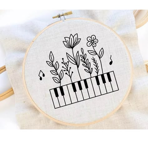 Piano Flower Embroidery Pattern Piano Embroidery Musical Instrument Embroidery Pattern Instant Download Piano Embroidery, Flower Embroidery Pattern, Hand Embroidery Patterns Free, Basic Hand Embroidery Stitches, Ith Machine Embroidery, Abstract Embroidery, Embroidery Template, Basic Stitches, Basic Embroidery Stitches