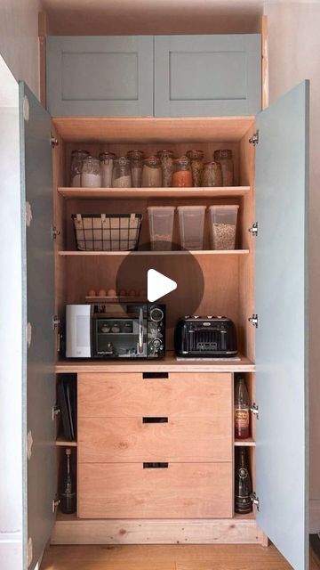 House Beautiful UK on Instagram: "Love a DIY project?   Take inspiration from Gemma (@lets.stay.at.home) as she makes a built-in larder cupboard from scratch on a budget.   Design your dream kitchen with the ideas at the link in our bio.   #housebeautifuluk #kitchendesign #larder #pantrycupboard #homediy" Ikea Larder Cupboard, Pantry Cupboard Ideas Small Spaces, Diy Larder Cupboard, Diy Kitchens Uk, Larder Cupboard Ideas, Pantry Cupboard Ideas, Flat Design Ideas, Diy Cupboards, Ikea Hack Kitchen