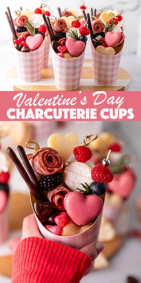 Charcuterie In A Cup, Valentines Photos, Charcuterie Trays, Easy Make Ahead Appetizers, Charcuterie Table, Valentines Party Food, Valentines Brunch, Charcuterie Cups, Charcuterie Appetizers