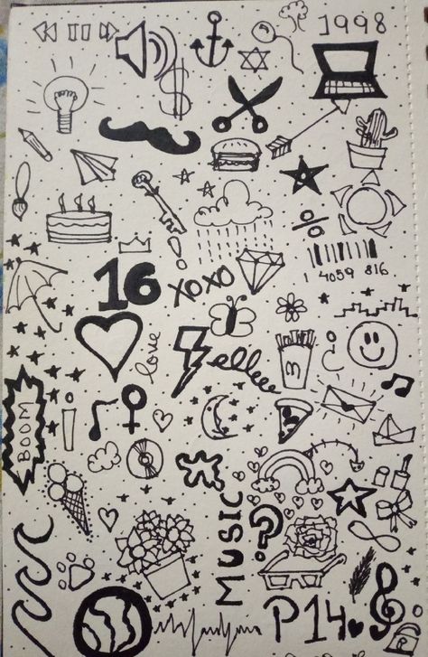 Trippy Doodle Ideas, Doodle Aesthetic Grunge, Sketchbook Fillers, Drawing Of Things, Sharpie Tattoo, Book Doodles, Drawing Diary, Doodle Page, Easy Tattoo