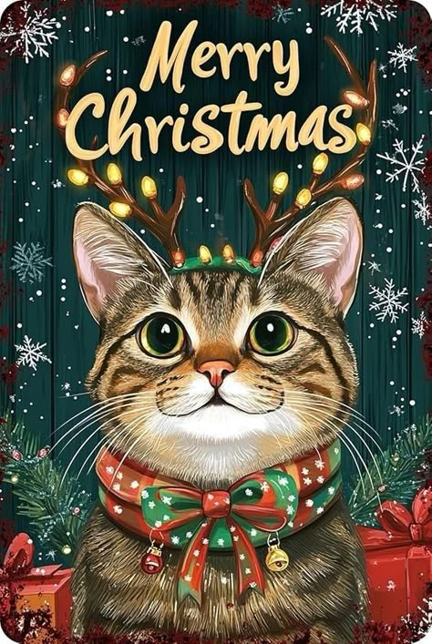 Vintage Merry Christmas Images, X Max, Happy Greetings, Christmas Wall Decoration, Christmas Kitties, Merry Christmas Cat, Christmas Critters, Cat Paper, Cat Template