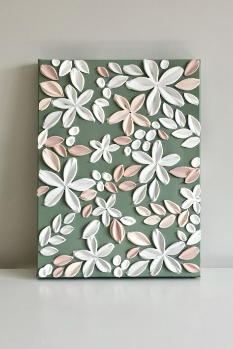 Sage Background, Plaster Wall Art, Small Canvas Paintings, Canvas For Beginners, Diy Canvas Wall Art, Modeling Paste, Pale Peach, Easy Canvas Painting, Acrylic Painting For Beginners