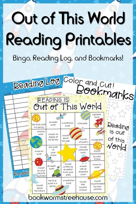 Get your kids excited about reading with these Space themed Reading Log, BINGO game and Bookmarks! :: www.thriftyhomeschoolers.com Space Literacy Night, Space Themed Reading Activities, Reading Is Out Of This World Theme, Family Reading Night Themes, Reading Night Themes, Space Themed Literacy Night, Reading Is Out Of This World, Read A Thon Themes, Literacy Week