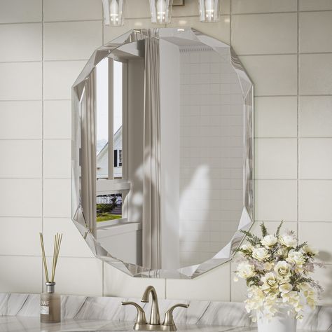 Mercer41 Pearlette Oval Beveled Frameless Bathroom Vanity Mirror Decorative Wall Accent Mirror & Reviews | Wayfair Wall Accents Decor, Entryway Mirror, Frameless Mirror, Wall Accent, Accent Mirror, Oval Mirror, Beveled Mirror, Wall Mounted Mirror, Bathroom Vanity Mirror