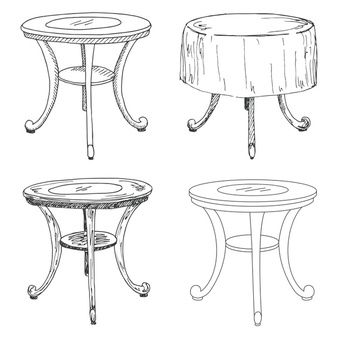 Furniture Drawing Reference, Table Perspective Drawing, Table Setting Drawing, Table Drawing Sketch, Table Doodle, Black Tables, Table Sketch, Furniture Drawing, Table Drawing