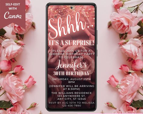 Floral Birthday Party Invitations, Roses Birthday, Thirty Flirty And Thriving, 30th Birthday Party Invitations, 40th Birthday Party Invites, 50th Birthday Party Invitations, Floral Birthday Party, Rosé Birthday, 50th Birthday Invitations