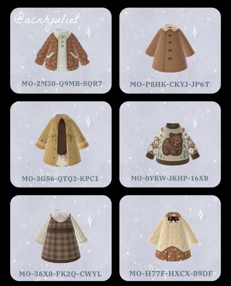 Animal Crossing Winter, Designs Animal Crossing, Animal Crossing Fashion, Acnh Winter, Cottagecore Animal Crossing, Clothing Codes, Acnh Cottagecore, Animal Crossing 3ds, Animals Crossing