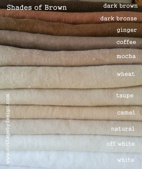 $16/yd shades of brown linens Color Knowledge, Brown Color Palette, Brown Shades, Colour Board, Shades Of Brown, Color Stories, Colour Palettes, Colour Schemes, Color Pallets