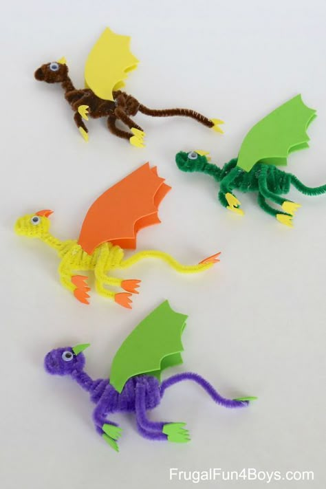 Pipe Cleaner Dragons                                                       … Dragons Craft, Dragon Crafts, Folding Origami, Dragon Birthday, Pipe Cleaner Crafts, Dragon Party, Crafts For Boys, 3d Origami, Pipe Cleaners