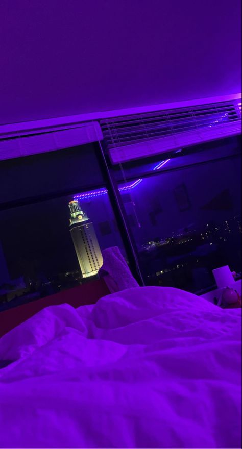 Purple Led Bed, Luxury Bed Aesthetic, Led Astethic, Purple Led Room Aesthetic, Led Aesthetic Pictures, In Bed Aesthetic Night, Purple Led Lights Aesthetic, In The Studio Aesthetic, Neon Purple Room