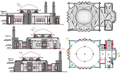 The Architecture Layout Plan of Iranian Mosque Elevation dwg file Mosque Elevation, Iranian Mosque, Architecture Layout Plan, Mosque Design Islamic Architecture, Section Plan, Architecture Layout, Stair Cases, Mosque Design, Entrance Gates Design