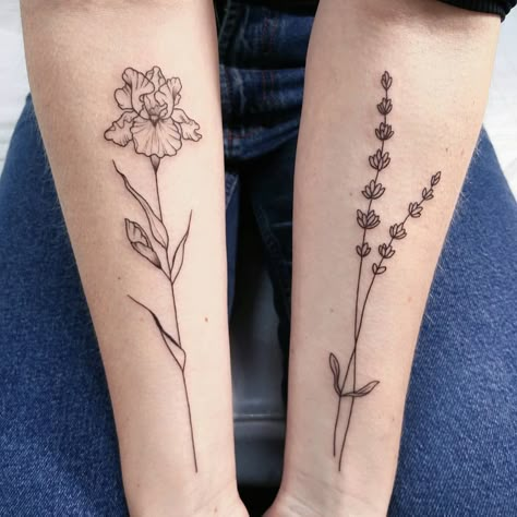 Dr Tattoo, Iris Flower Tattoo, Wildflowers Tattoo, Forearm Flower Tattoo, Iris Tattoo, Lavender Tattoo, Small Forearm Tattoos, White Tattoos, Forearm Sleeve Tattoos