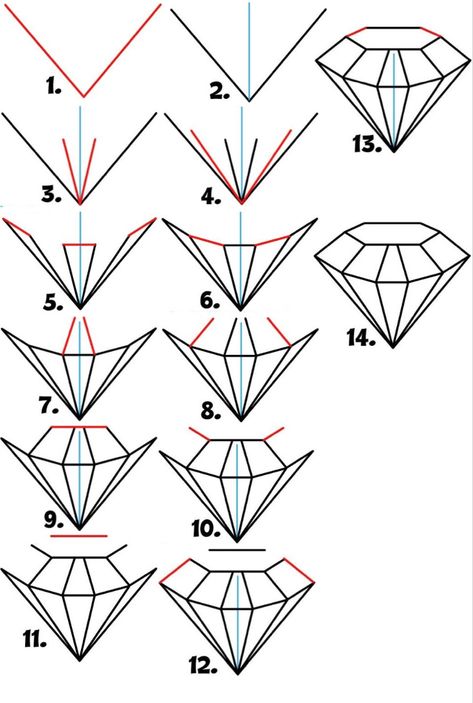 Drawing A Diamond, Diamond Line Drawing, Diamond Drawing Tutorial, How To Draw Diamonds, How To Draw A Diamond Step By Step, How To Draw A Diamond, Diamond Drawing Simple, How To Draw Glitter, How To Draw Gemstones