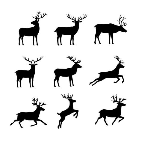 Reindeer Sillouhette, Raindeer Drawing Silhouette, Reindeer Tattoo, Deer Outline, Adventure Nursery Decor, Christmas Sketch, Christmas Window Painting, Reindeer Silhouette, Vector Art Design