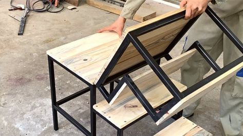 Meja Lipat Besi Hollow, Welding Tables Ideas, Metal Folding Table, Metal And Wood Bench, Welding Projects Ideas, Iron Tables, Sofa Table Design, Wood Folding Table, Welding Tables