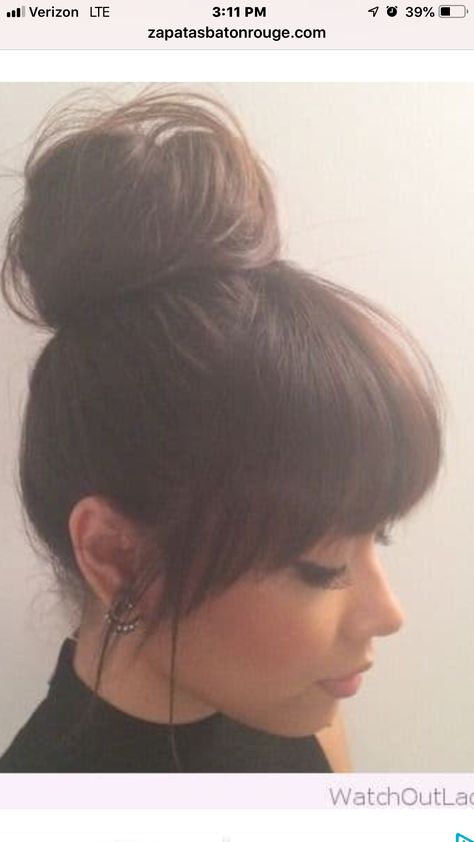 2024 Bangs, Top Bun, Bangs With Medium Hair, Hair Buns, Medium Long Hair, Hair Affair, Work Hairstyles, Fringe Hairstyles, Long Hair With Bangs