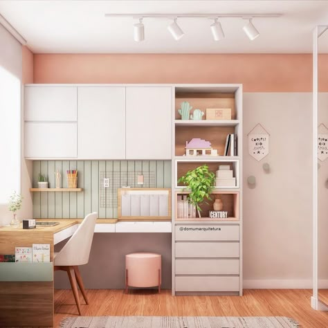 Desk With Wardrobe Ideas, Tiny Study Room, Teen Study Room, Designing A Living Room, Pink Home Office, Home Study Rooms, Study Table Designs, Study Room Design, Productive Work