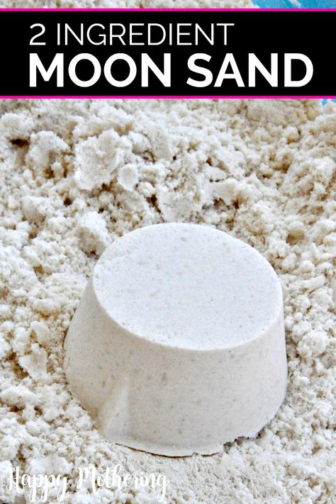 Are you looking for a fun sensory activity to keep your kids busy? This DIY moon sand uses only 2 ingredients for hours of fun! #moonsand #kidsactivities #toddleractivities #preschoolactivities #sensoryplay #naturalparenting Comet Craft Preschool, Non Messy Crafts For Kids, Easy Kids Activities, Sun And Moon Activities, Fun Activities To Do With Kids, Moon Activities For Kids, Science Kids Activities, Moon Sand Recipe, Summer Kid Activities