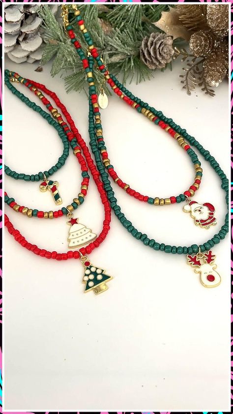 Christmas Jewelry Diy - Everything you need to conquer your day, night and world - Anything and Everything! - Click to visit TODAY! Winter Necklace Beads, Christmas Necklace Ideas, Winter Beaded Jewelry, Christmas Diy Jewelry, Beaded Christmas Jewelry, Christmas Necklace Diy, Christmas Accessories Jewelry, Bead Jewellery Making Ideas, Christmas Beaded Necklace