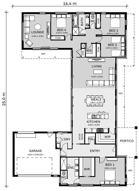 Acerage Homes Australia, Acerage Homes Floor Plans, Beach House Design Floor Plans, L Shaped Houses Exterior, Acerage Homes, House On Land, Australian House Plans, Home Layout Ideas, U Shaped House Plans