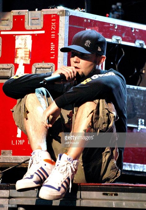 Fred Durst of Limp Bizkit during MTV Icon Metallica Rehearsal Day2 at Universal Studios Stage 12 in Universal City, CA, United States. Fred Durst 90s, Black Light Burns, Metal Aesthetic, Fred Durst, Limp Bizkit, All In The Family, Band Stuff, Kid Rock